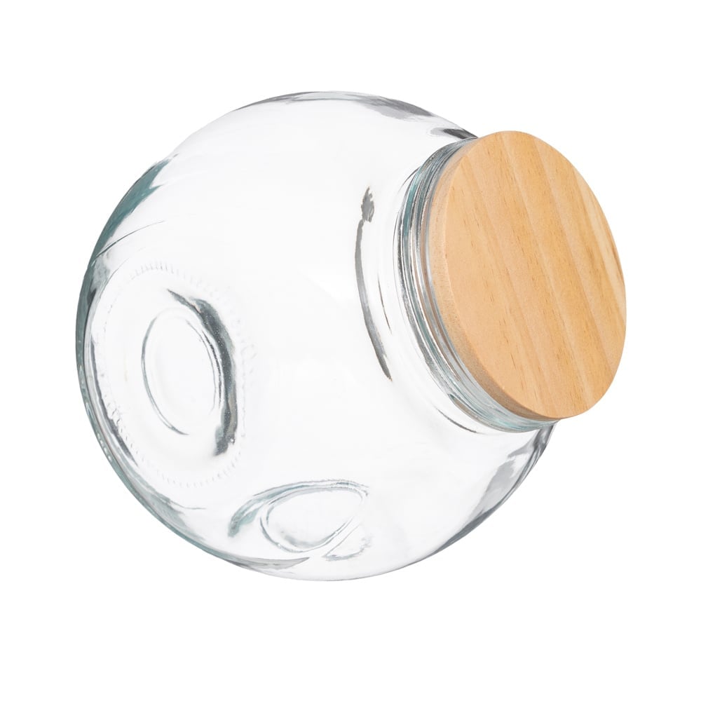glazen voorraadpot met houten deksel