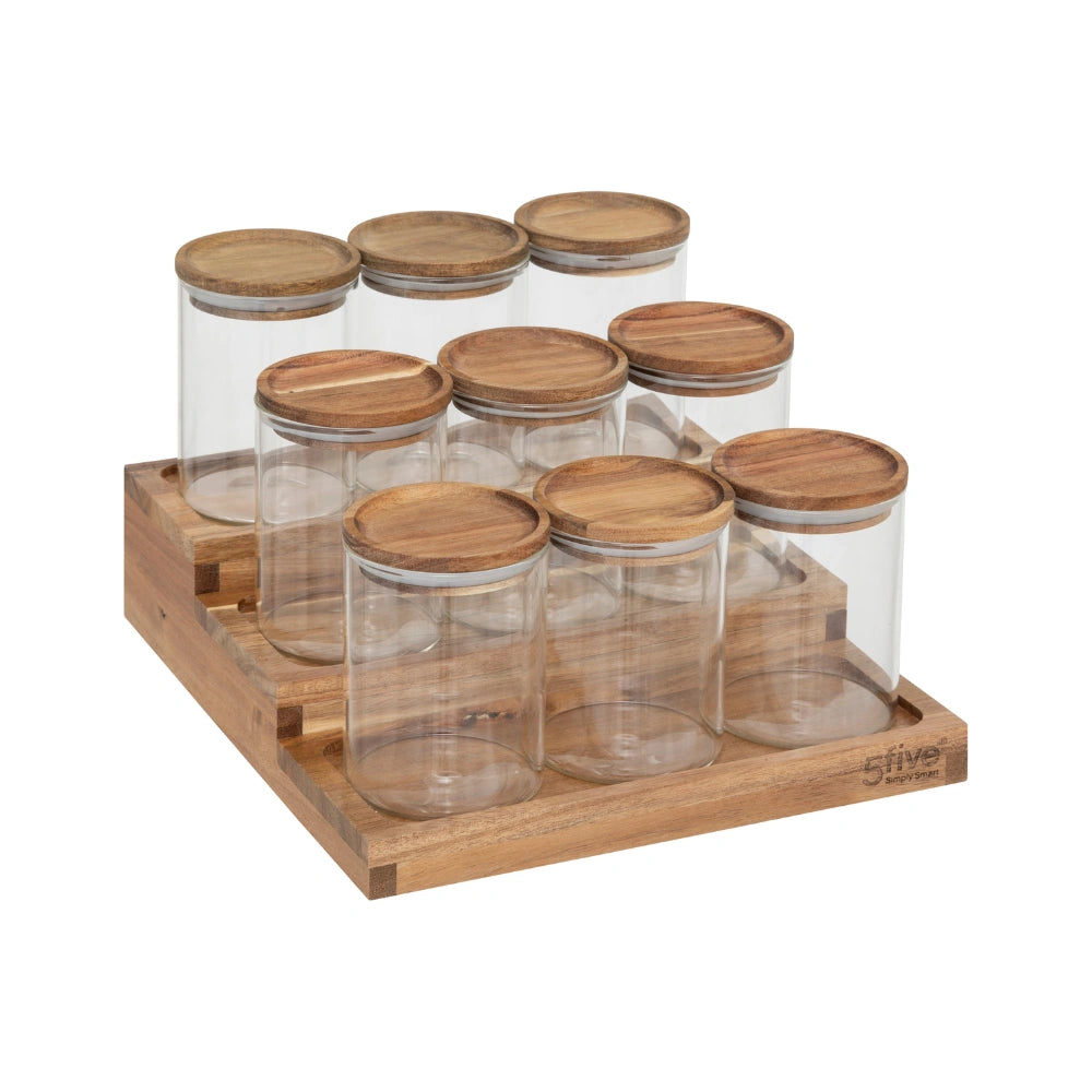 Akazien-Gewürzregal mit 9 Stk. 180 ml Gewürzgläsern Five®