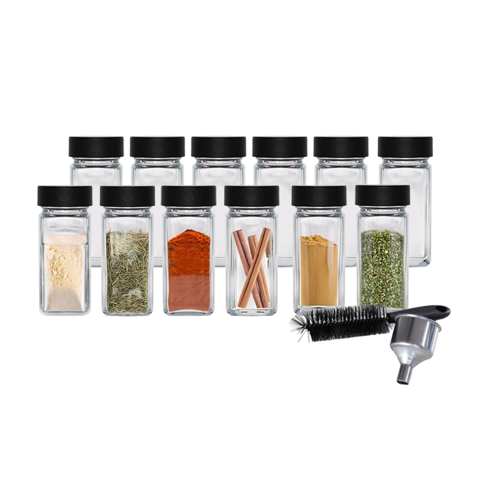 So Clever Quadratische Gewürzgläser 120 ml (12 Stk.) Bambus Schwarze Deckel