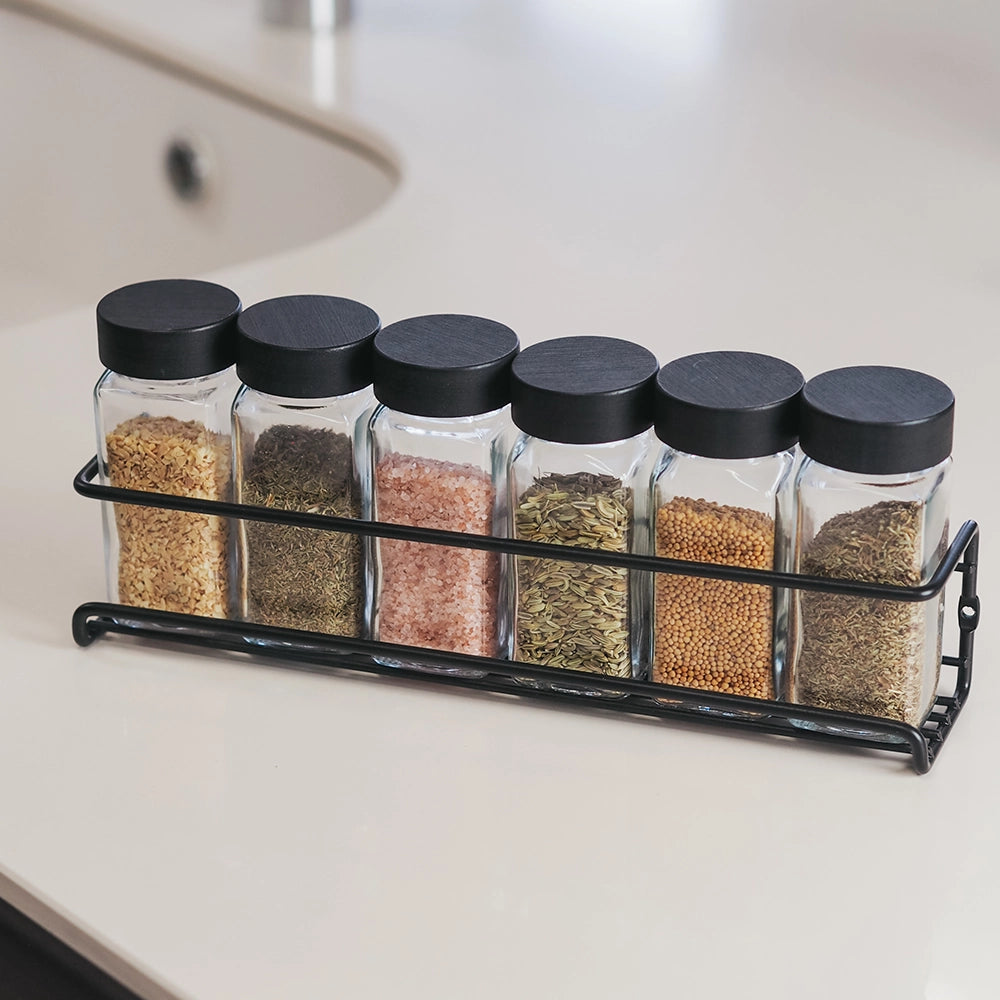 So Clever Quadratische Gewürzgläser 120 ml (24 Stk.) Bambus Schwarze Deckel