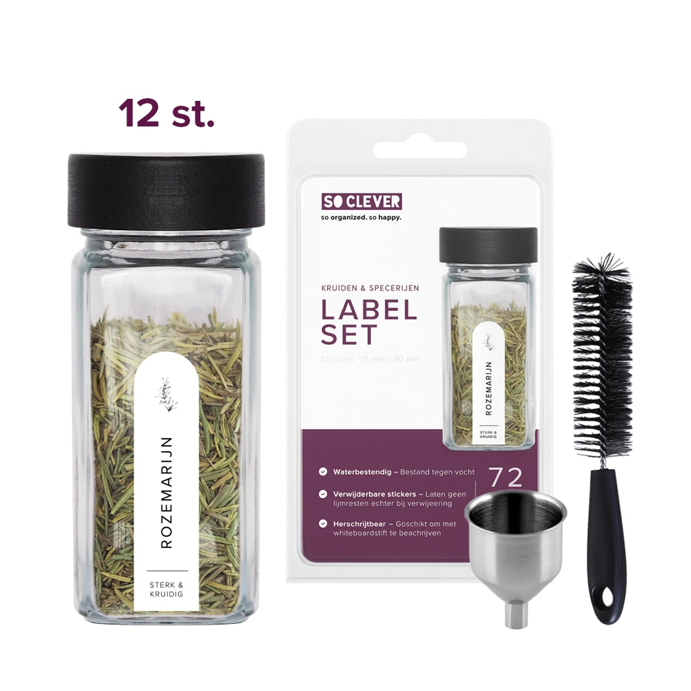 So Clever Gewürzset 12 Gewürzgläser 120 ml mit 15x60mm Etiketten