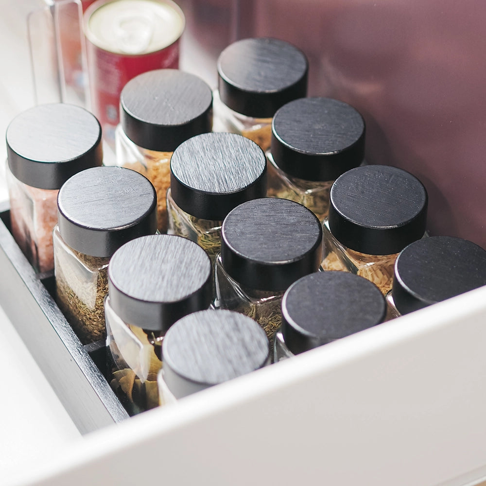 So Clever Quadratische Gewürzgläser 120 ml (12 Stk.) Bambus Schwarze Deckel