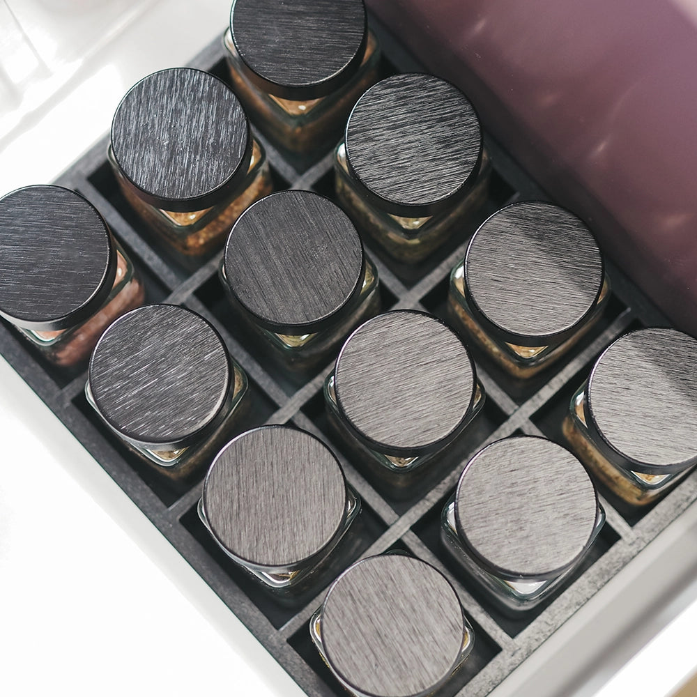 So Clever Quadratische Gewürzgläser 120 ml (12 Stk.) Bambus Schwarze Deckel