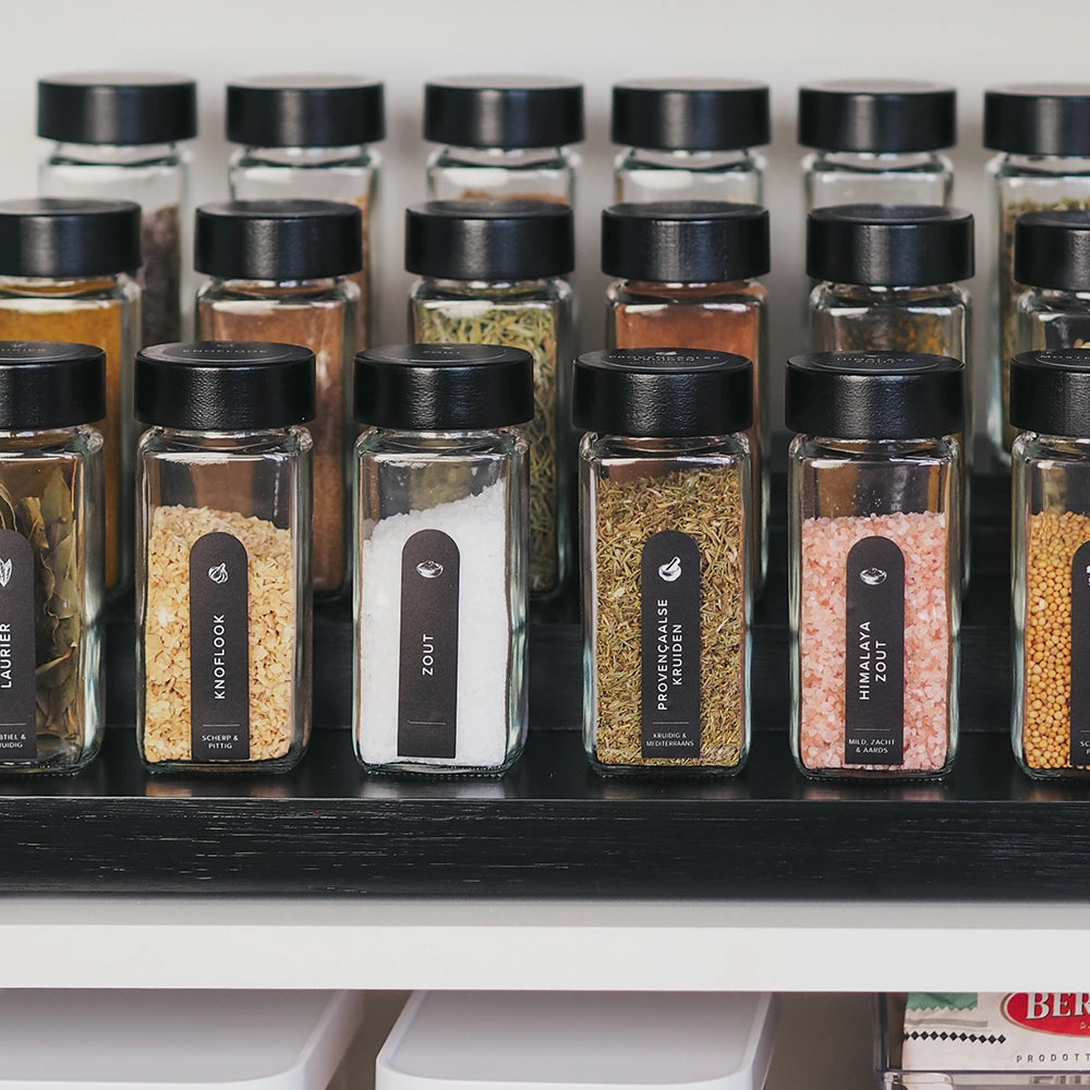 So Clever Quadratische Gewürzgläser 120 ml (12 Stk.) Bambus Schwarze Deckel