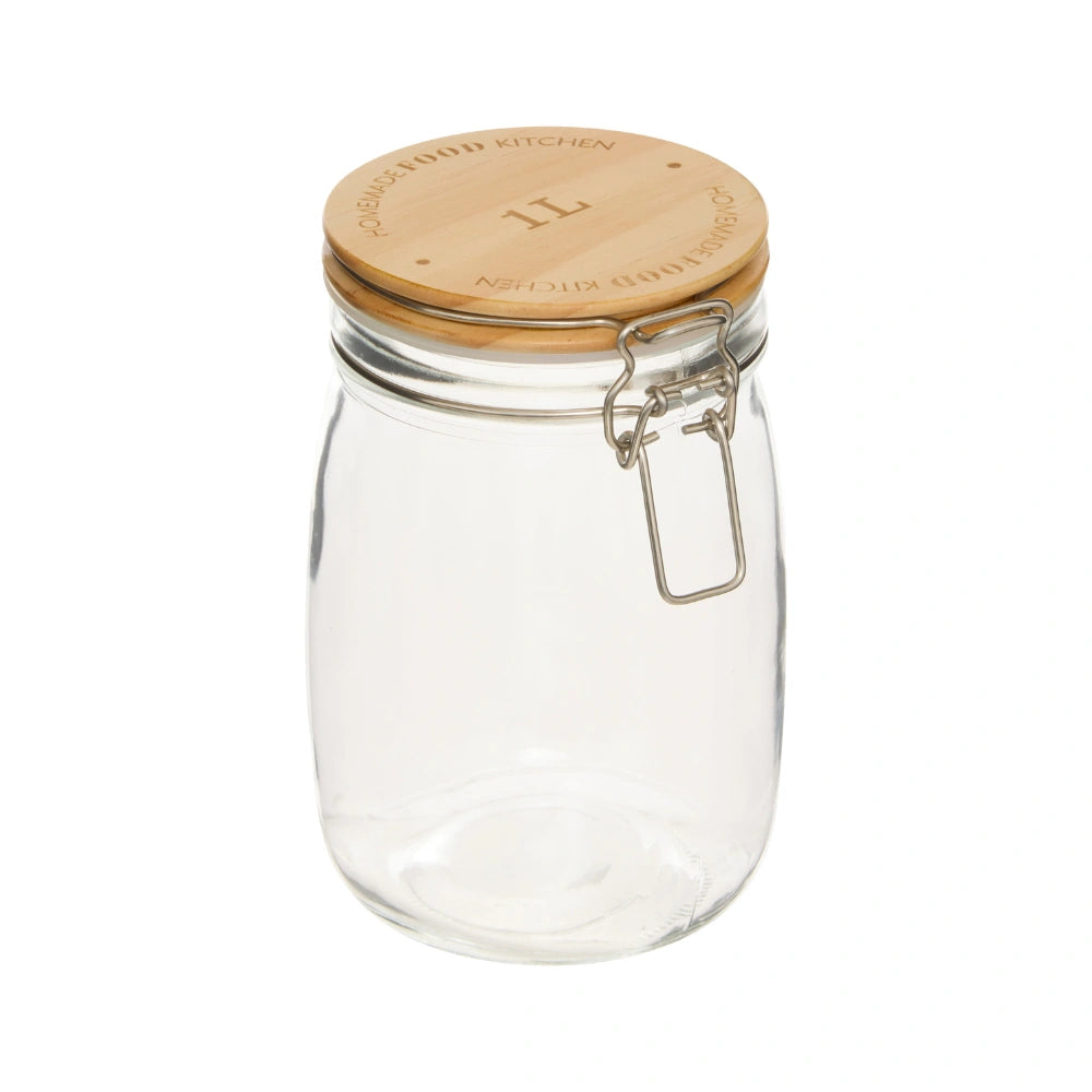 Glazen weckpot houten deksel 1 liter Five®