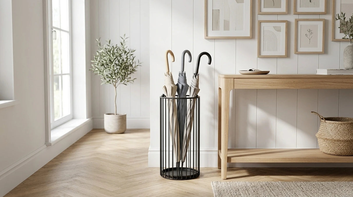 Parapluhouder zwart met lekbak metaal Five®