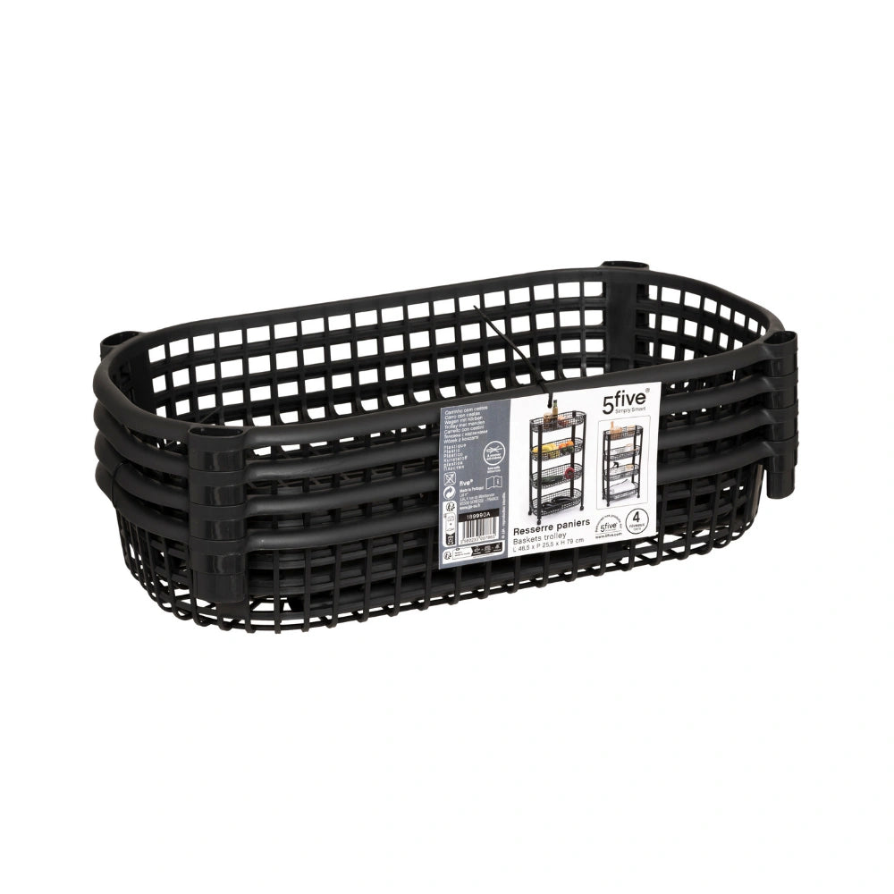 Kunststof zwarte trolley met 4 mandjes Five®