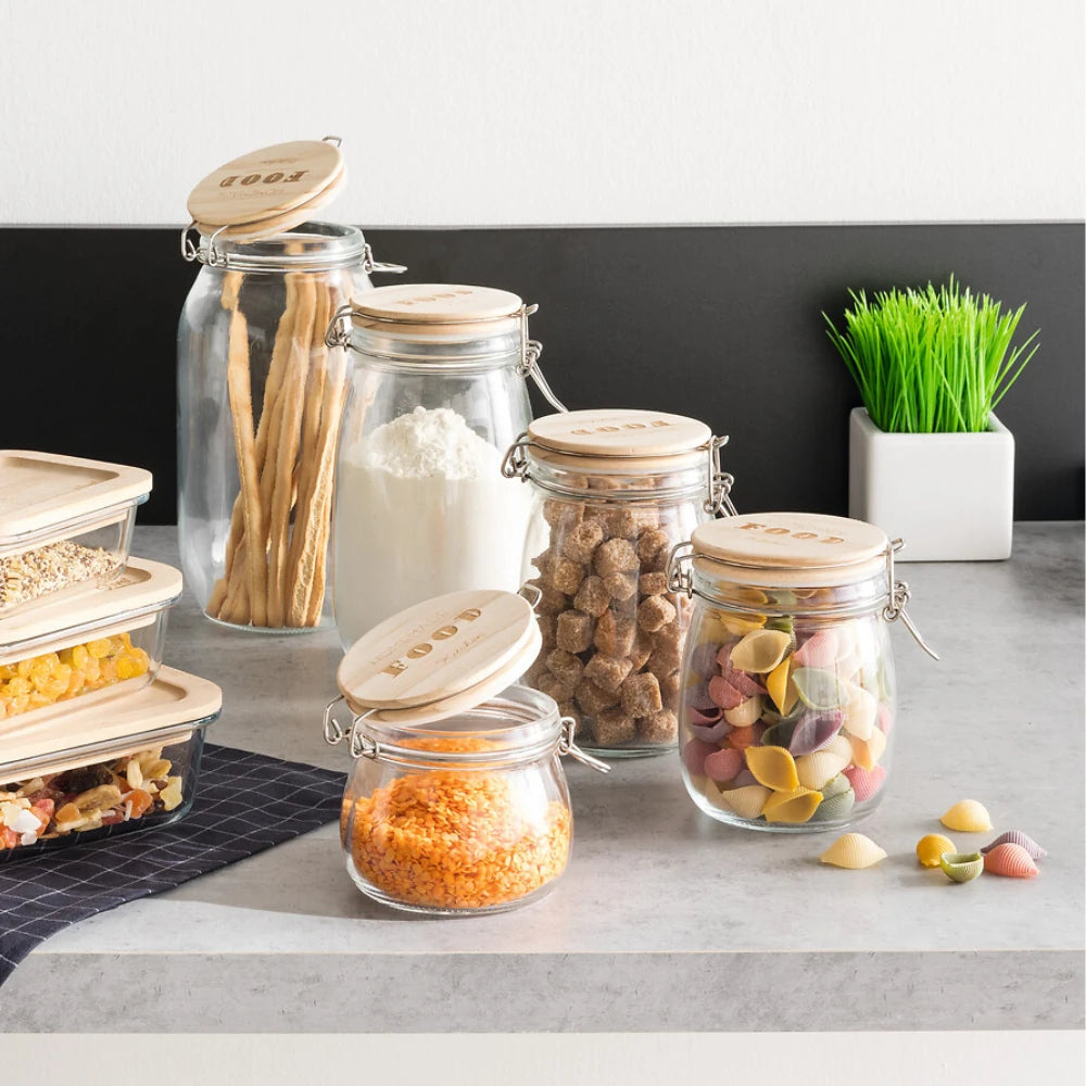 Glazen weckpot houten deksel 2 liter Five®